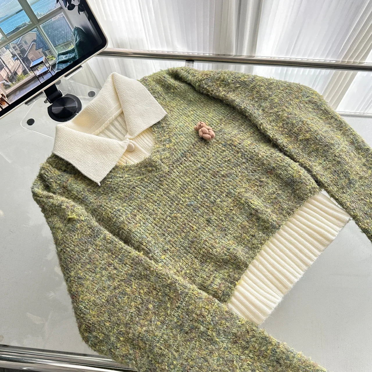 Autumn Winter Korean Cute Knitt 3 Piece Set Women Y2k Outfits Long Sleeve Crop Sweater + Knit Lapel Tank Tops + Mini Plaid Skirt
