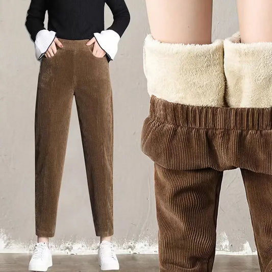 Plush Thick & Thin Casual Pants Corduroy Warm Pants Autumn Winter Leggings Harem Pants Trousers High Waist Women's Брюкиженские