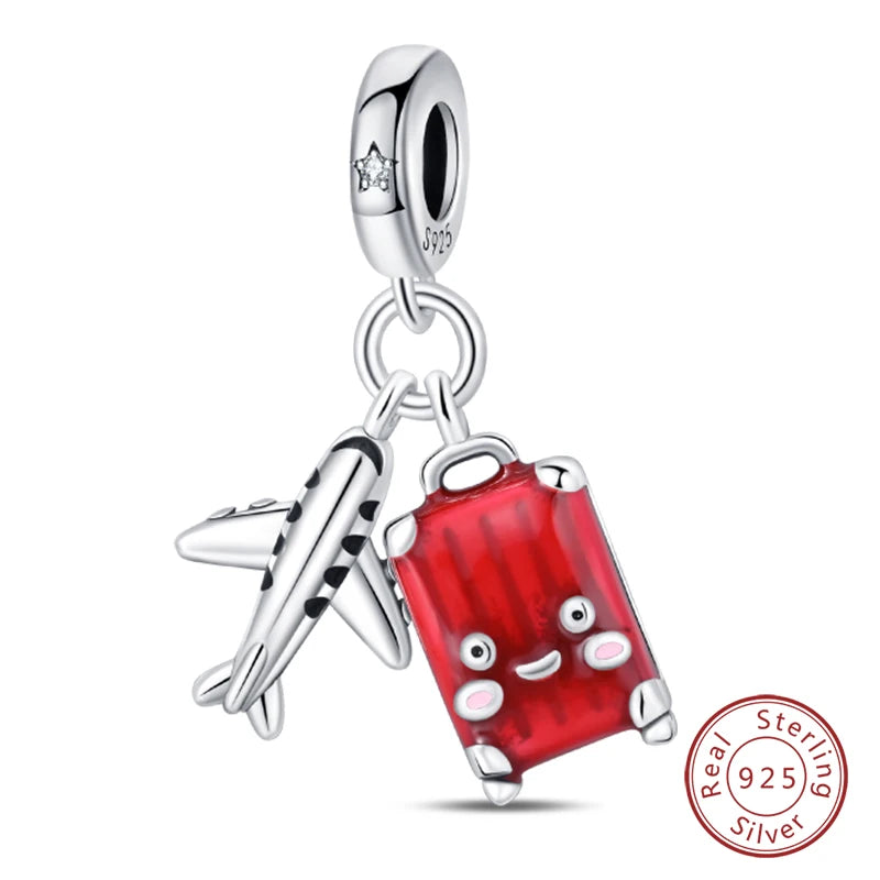 Original 925 Sterling Silver Red Charm Beads Red Wine Chili Dumbbell Pendant For Women Fit DIY Bracelet Birthday Jewelry Gift