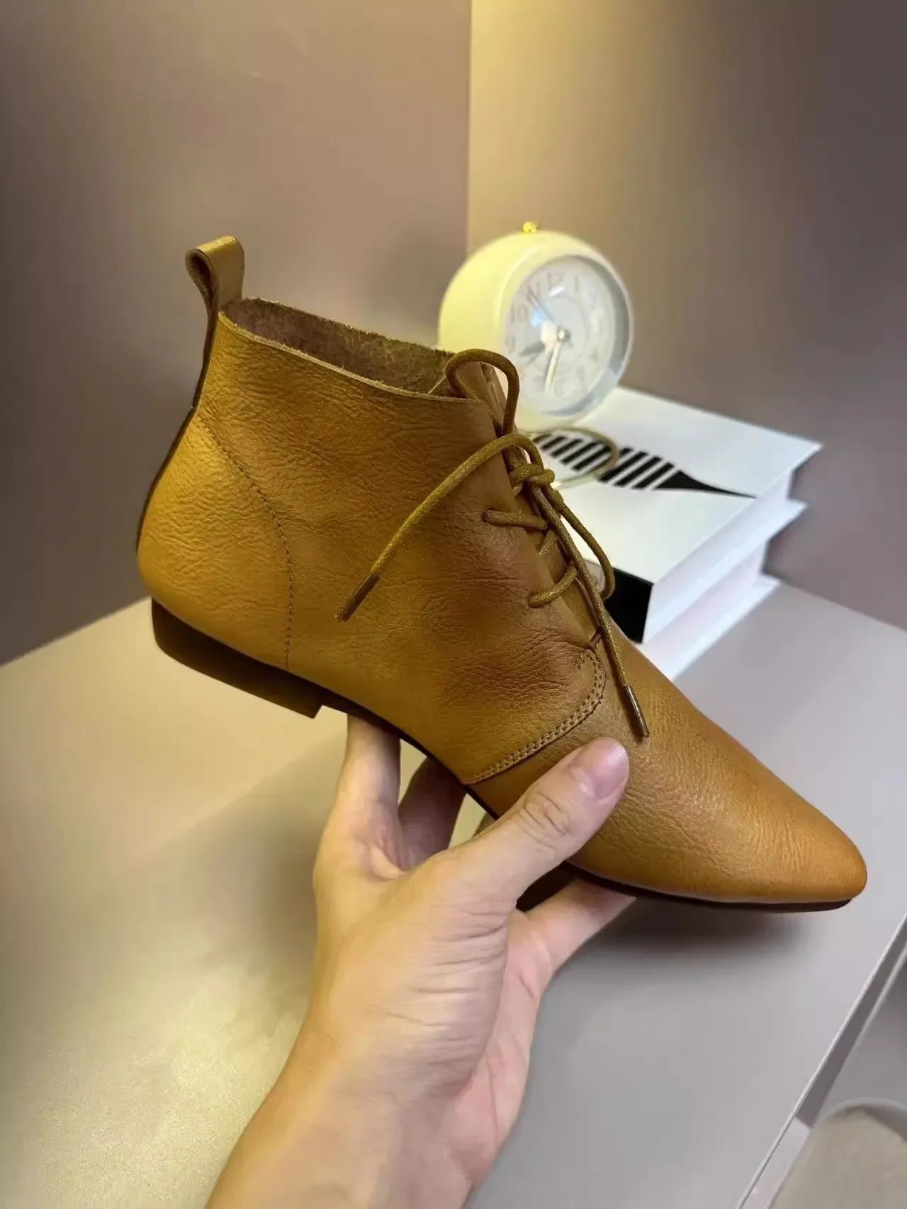 2024Women Flat Short Boots Lace Up Pointed Toe Motorcycle Ankle Booties Autumn Female Soft Sole Casual Shoes Botas De Mujer
