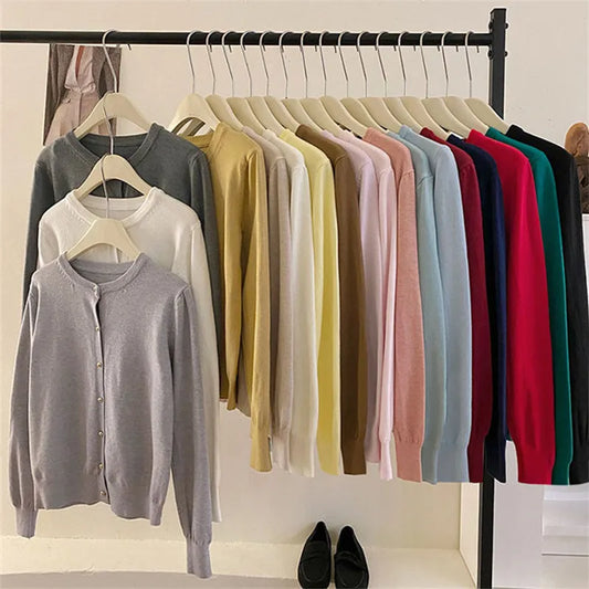 AOSSVIAO 2025 Autumn Winter Cardigan Women's Tops Retro Single Breasted Female Casual Solid Long Sleeve Knitted Sweater