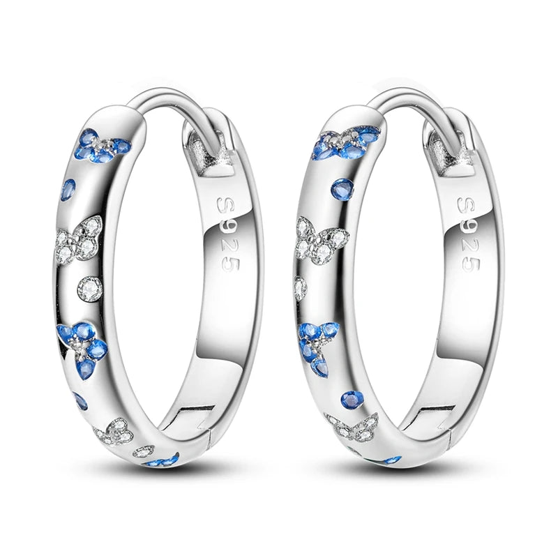 925 Sterling Silver Colored Zirconium Stars Hoop Earrings For Women Jewelry Anniversary WeddingMaking Jewelry Gift