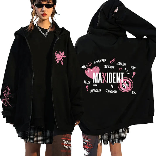Kpop New Stray Kids Maxident Concert Same Style Hoodie Casual Hooded Sweatshirt