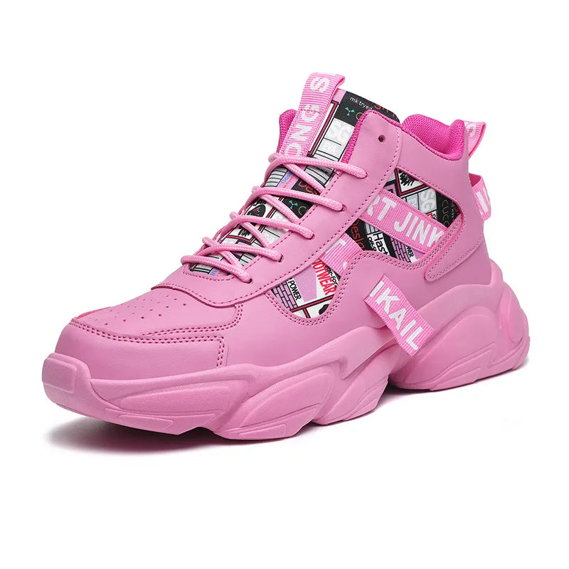 Autumn Winter Fashion Pink High Sneakers for Men Women Breathable Platform Shoes Man Trainers Outdoor Casual Sneakers Men 2025
