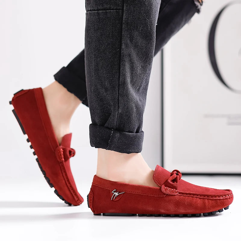 Suede Leather Men Loafers Handmade Slip-On Dress Shoes Comfortable Cushioned Insole Business Casual Shoes Man Driving Moccasins