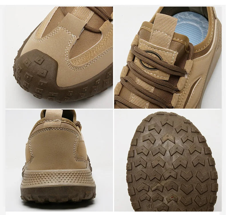 Outdoor Men Hiking Shoes Anti-slip Platform Men Sneakers Retro Leather Jogging Shoes Fashion Wear-resistant Trekking Shoes Male