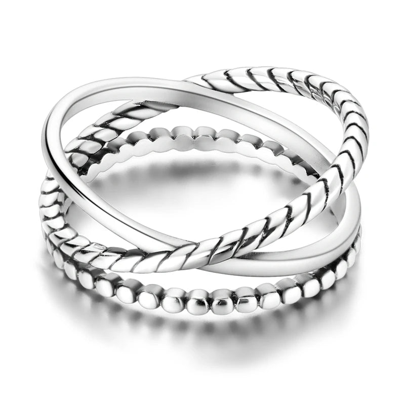 Rings 925 Silver Interwoven Line Rings Zircon Geometric Winding Rings Romantic Engagement Wedding Valentine Fine Jewelry Gift