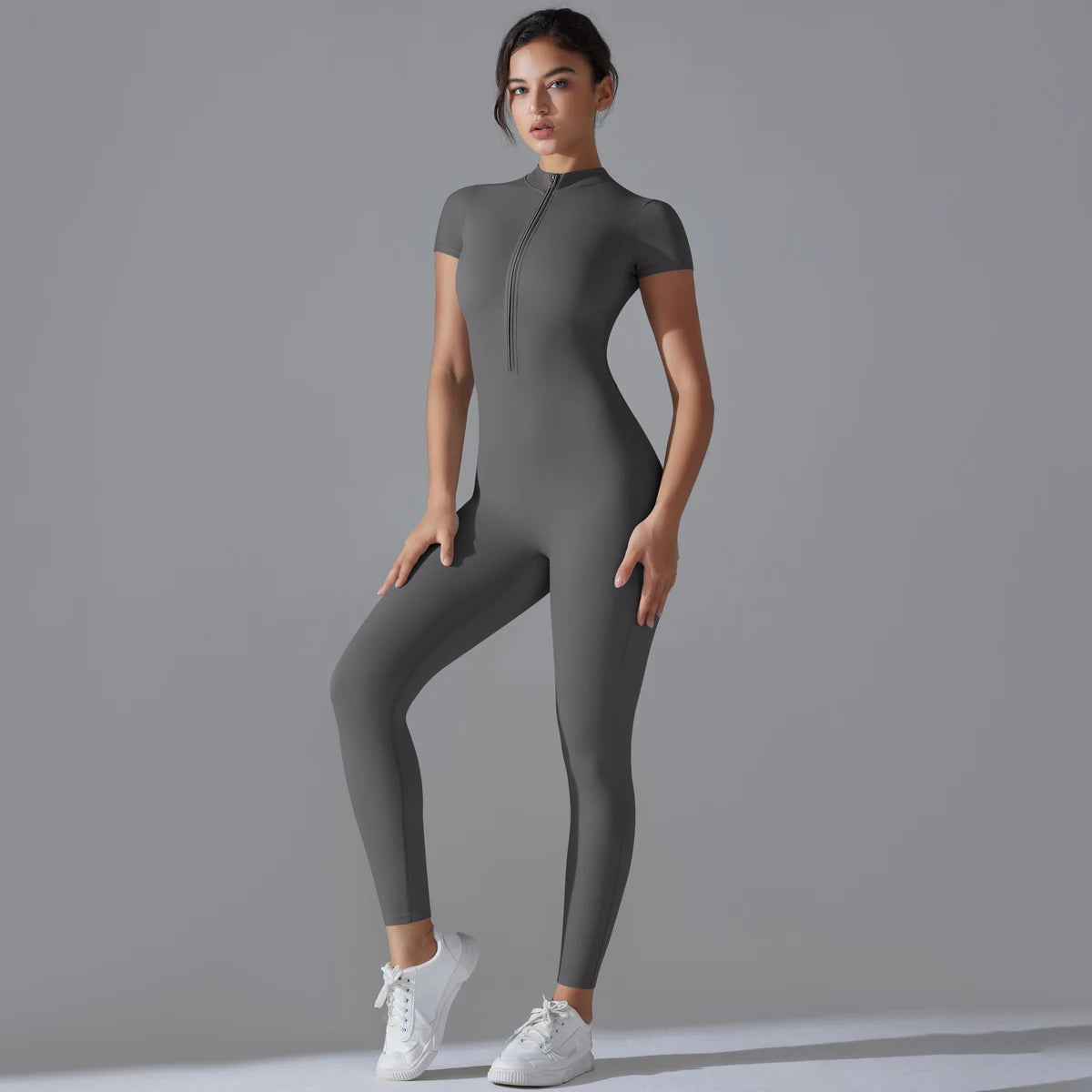 Yoga Set Women Zipper Short Sleeve one piece Gym suit Women's Sports Shapewear Solid Color Nylon Yoga Bodysuit