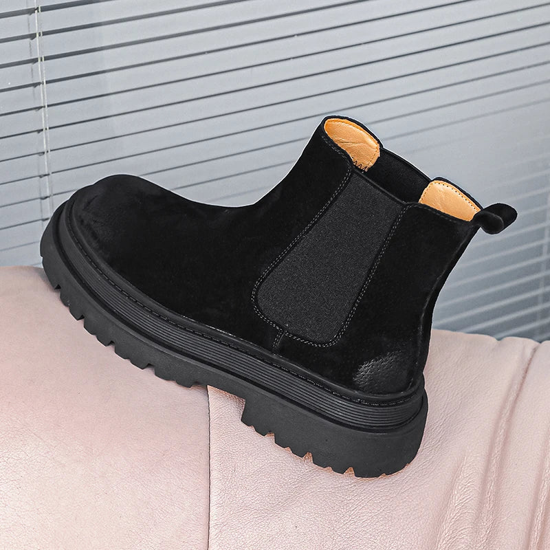large size men casual party nightclub high chelsea boots slip-on cow suede leather shoes cowboy platform boot autumn winter bota