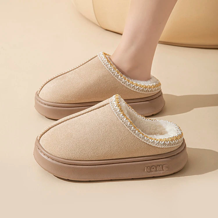 Platform Fluffy Slippers Women House Flats Fashion Plush Winter Designer Shoes Ladies Home Elegant Casual Footwear Large Size