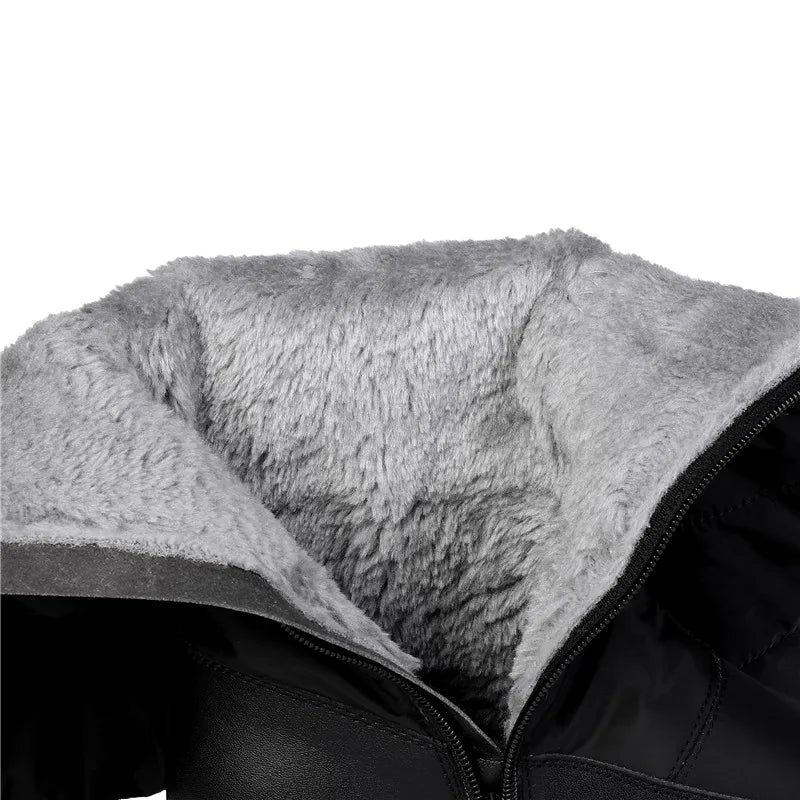 2025  Women Snow Boots Waterproof Down Plush Genuine Leather Red White Casual Travel Ladies Flat Heels Platform Knee High Boots