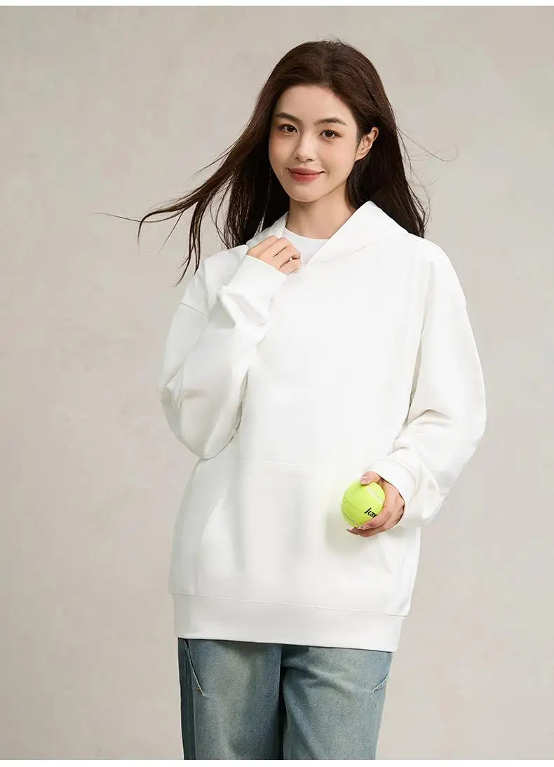 750g Terry Hooded Sweatshirt Autumn Winter Style Drop Shoulder Loose Trendy Pullover Hoodie Casual Solid Color Jacket Unisex