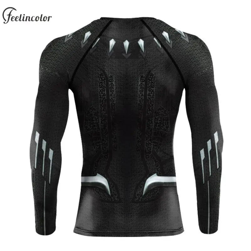 Halloween Superhero Cosplay T-Shirt for Men Panther Printed Long Sleeve Compression Shirt Breathable Male Outdoor Sportwear