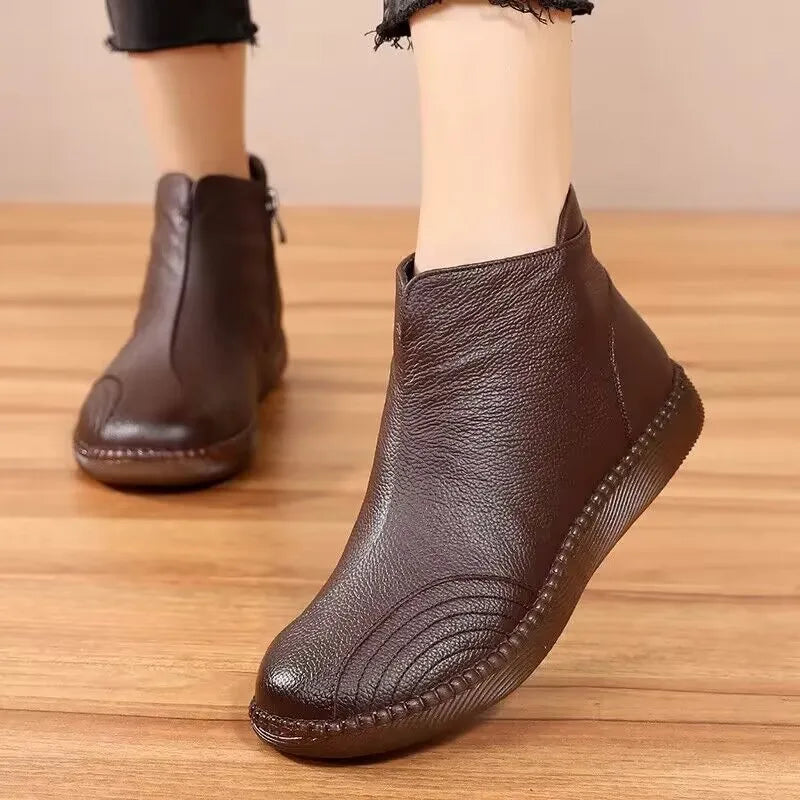 2025 Fashion Women Natural Genuine Leather Boots Handmade Vintage Flat Ankle Botines Shoes Woman Winter
