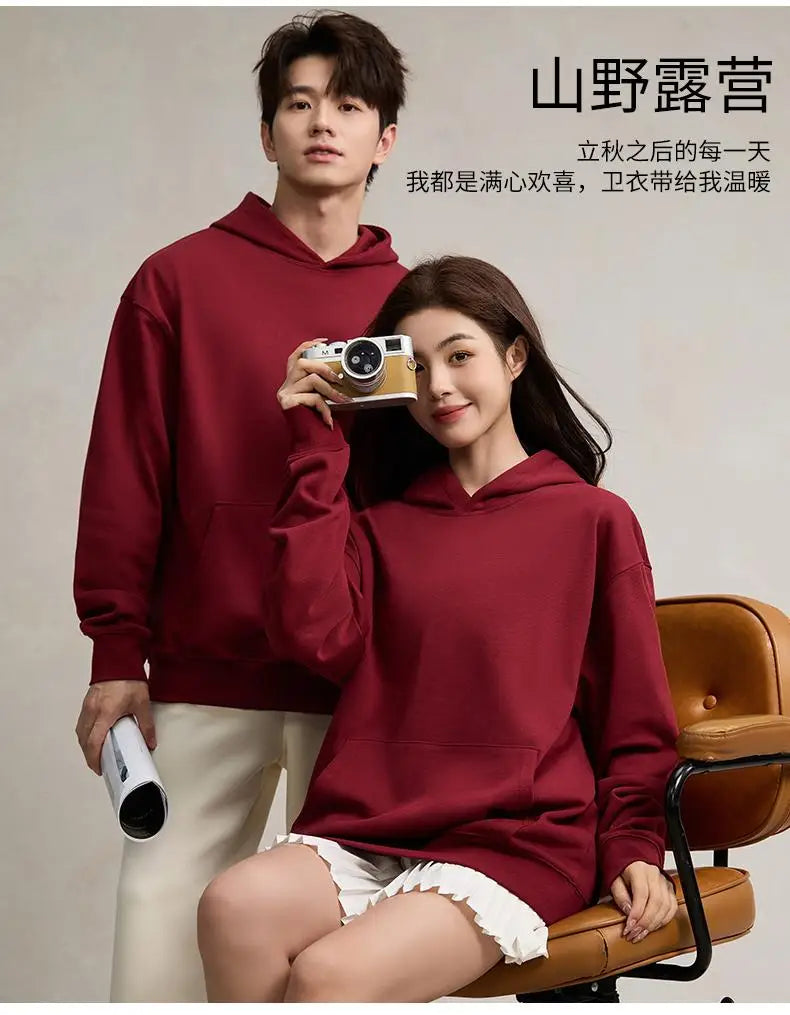 750g Terry Hooded Sweatshirt Autumn Winter Style Drop Shoulder Loose Trendy Pullover Hoodie Casual Solid Color Jacket Unisex