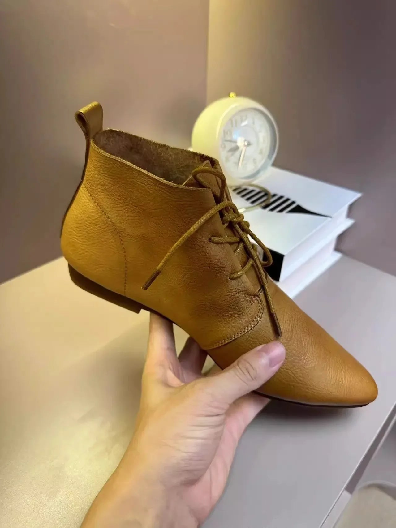 2024Women Flat Short Boots Lace Up Pointed Toe Motorcycle Ankle Booties Autumn Female Soft Sole Casual Shoes Botas De Mujer