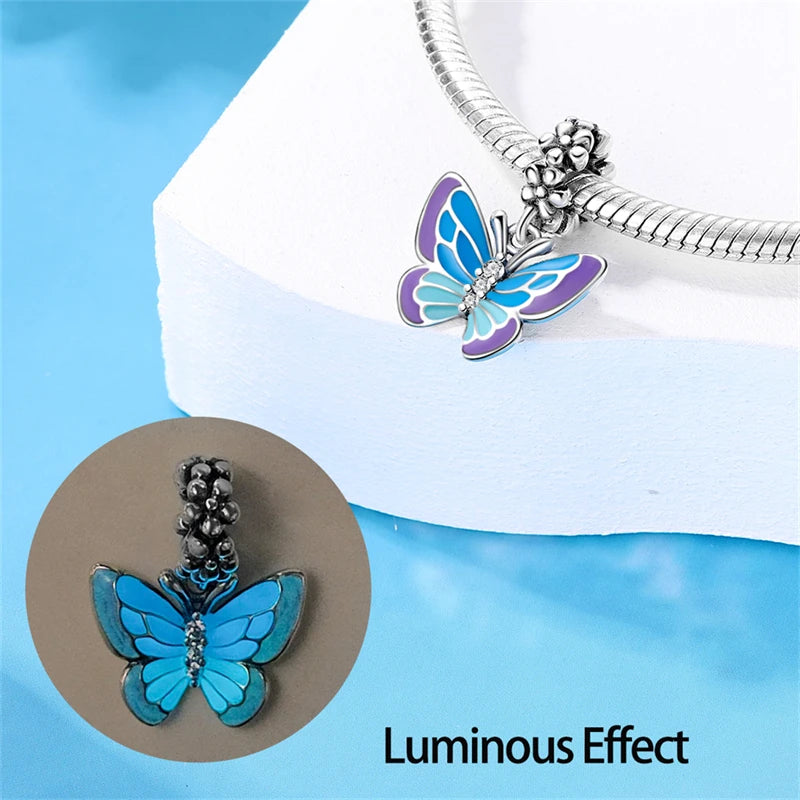 925 Sterling Silver Chameleon Luminous Firefly Butterfly Charms Beads Fit Qikaola 925 Original Bracelets Fine DIY Jewelry Making