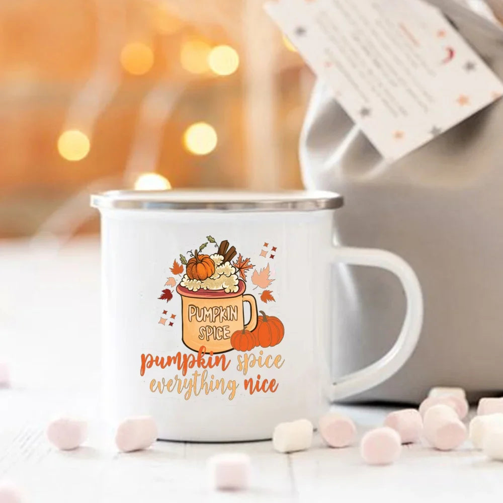 Pumpkin Spice and Everything Nice Enamel Mug Halloween Camping Mug Autumn Home Decor Fall Coffee Mug Festive Gifts for Kids