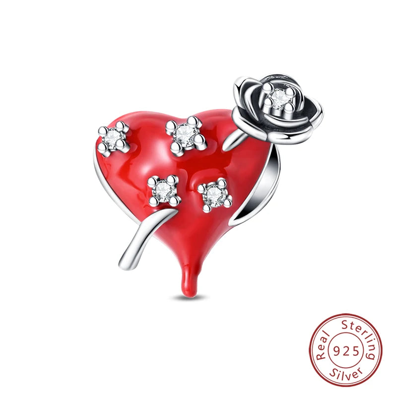Original 925 Sterling Silver Red Charm Beads Red Wine Chili Dumbbell Pendant For Women Fit DIY Bracelet Birthday Jewelry Gift