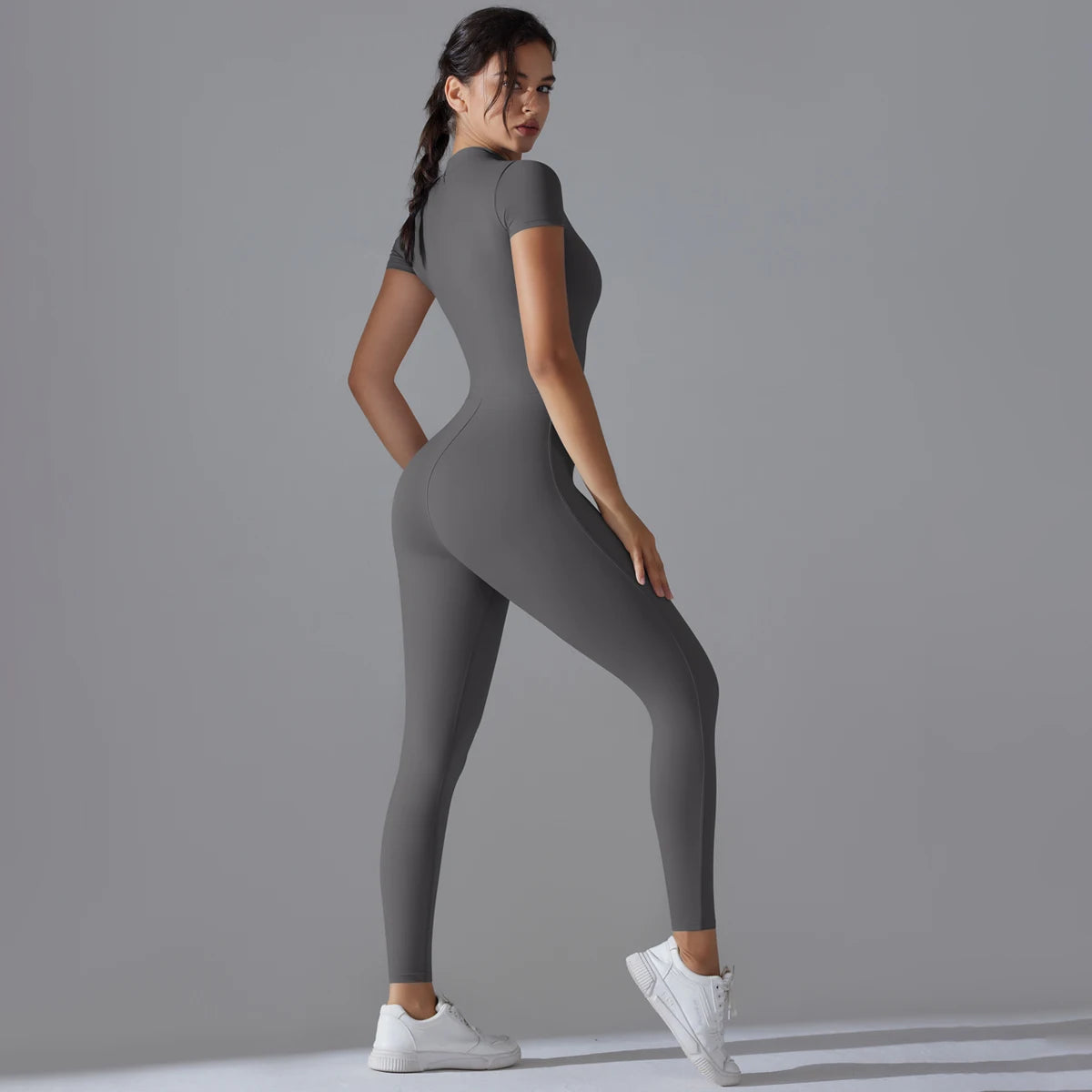 Yoga Set Women Zipper Short Sleeve one piece Gym suit Women's Sports Shapewear Solid Color Nylon Yoga Bodysuit