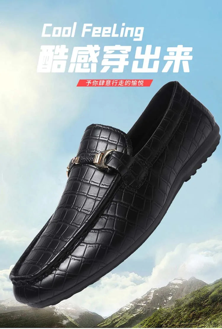 Autumn trend of 2025 men's bean shoes checkerboard casual men's shoes compound Leather men's flat shoes men's driving Size 39-46