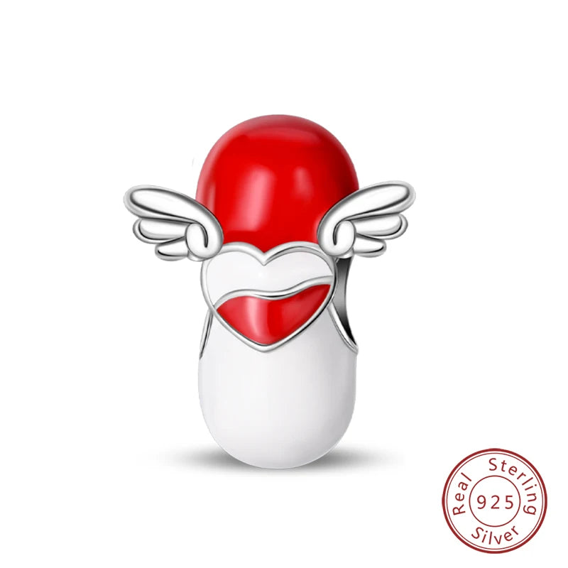 Original 925 Sterling Silver Red Charm Beads Red Wine Chili Dumbbell Pendant For Women Fit DIY Bracelet Birthday Jewelry Gift
