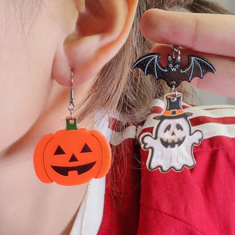 2025 New Colorful Bat Ghost Halloween Earrings For Women Hallowmas Costume Cosplay Cartoon Pumpkins Spider Acrylic Drop Earring