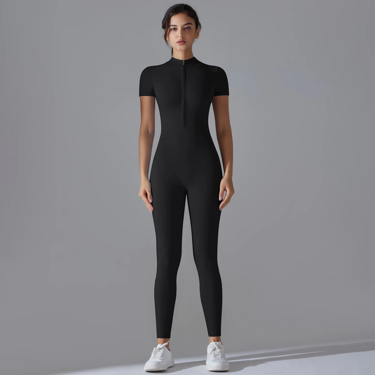 Yoga Set Women Zipper Short Sleeve one piece Gym suit Women's Sports Shapewear Solid Color Nylon Yoga Bodysuit