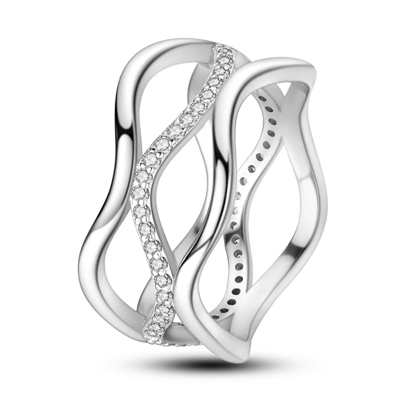 Rings 925 Silver Interwoven Line Rings Zircon Geometric Winding Rings Romantic Engagement Wedding Valentine Fine Jewelry Gift