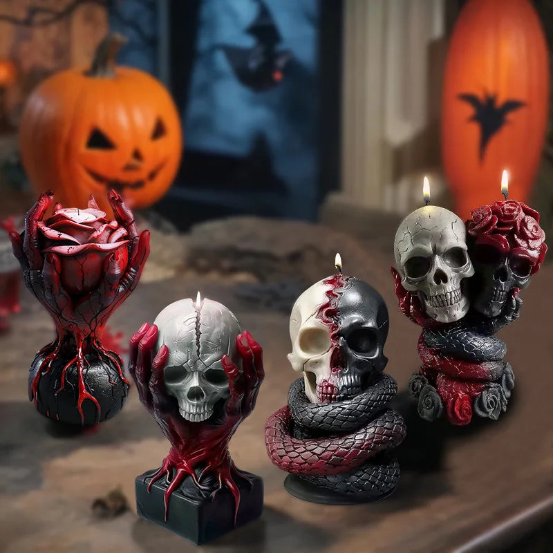 Horror Skull Snake Candle Silicone Mold Handicraft the Evil Hand Abstract Art Aromatherapy Candle Gypsum Mould Halloween Decor
