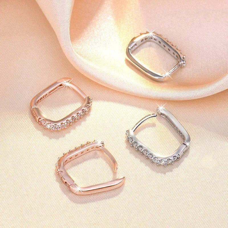Fashion kpop 925 Sterling Silver luxury Crystal Jewelry Zircon Circle Hoop Earrings for Woman Lady Wedding Party Holiday Gifts