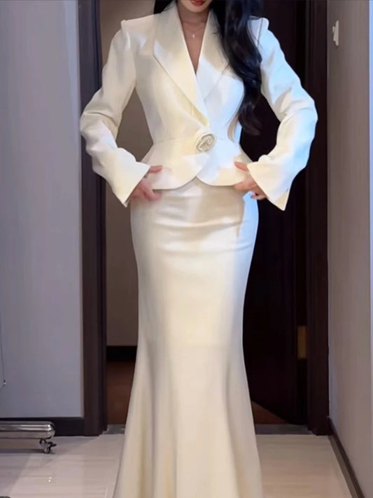 Spring fashion slimming and high-end suit coat+light luxury socialite style half skirt women's temperament two-piece set