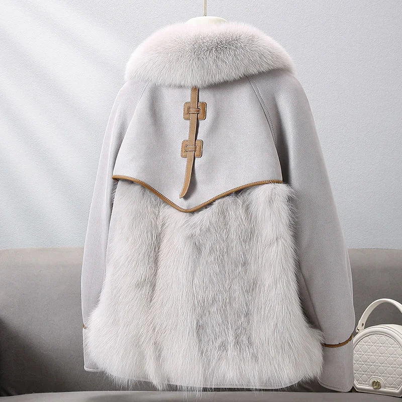 2023 New Autumn Winter with Fur Neighboring Fox Fur Grass Women's Coat Fashion Popular Down Cotton Coat Parker Coat Suede Trend