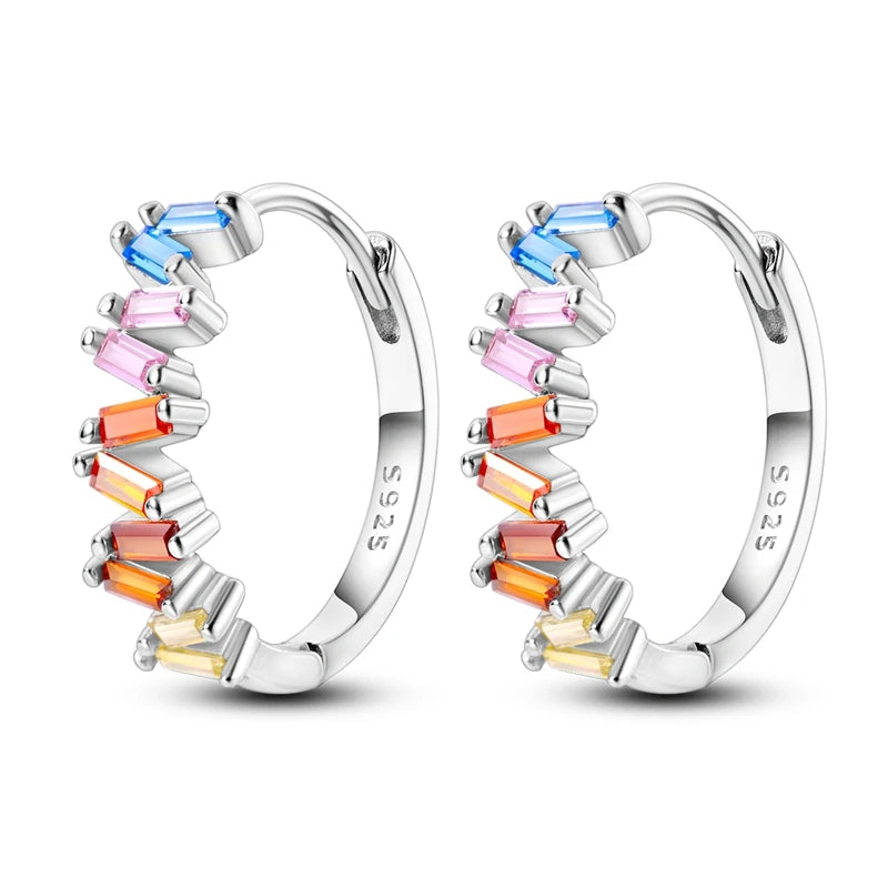 925 Sterling Silver Colored Zirconium Stars Hoop Earrings For Women Jewelry Anniversary WeddingMaking Jewelry Gift