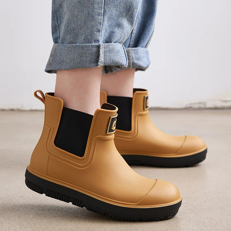 Versatile Casual Waterproof Men's Rain Shoes Short Boot Fleece Lined Warm Non-slip Wear Resistant Comfortable Outdoor Wear