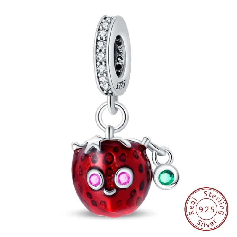 Original 925 Sterling Silver Red Charm Beads Red Wine Chili Dumbbell Pendant For Women Fit DIY Bracelet Birthday Jewelry Gift