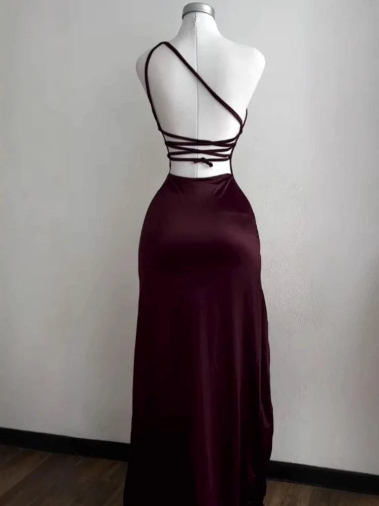 Fashion Sexy Backless Women Y2k Sling Dress Elegant Solid Color Long Evening Dresses Slim Fit Sleeveless Clothing