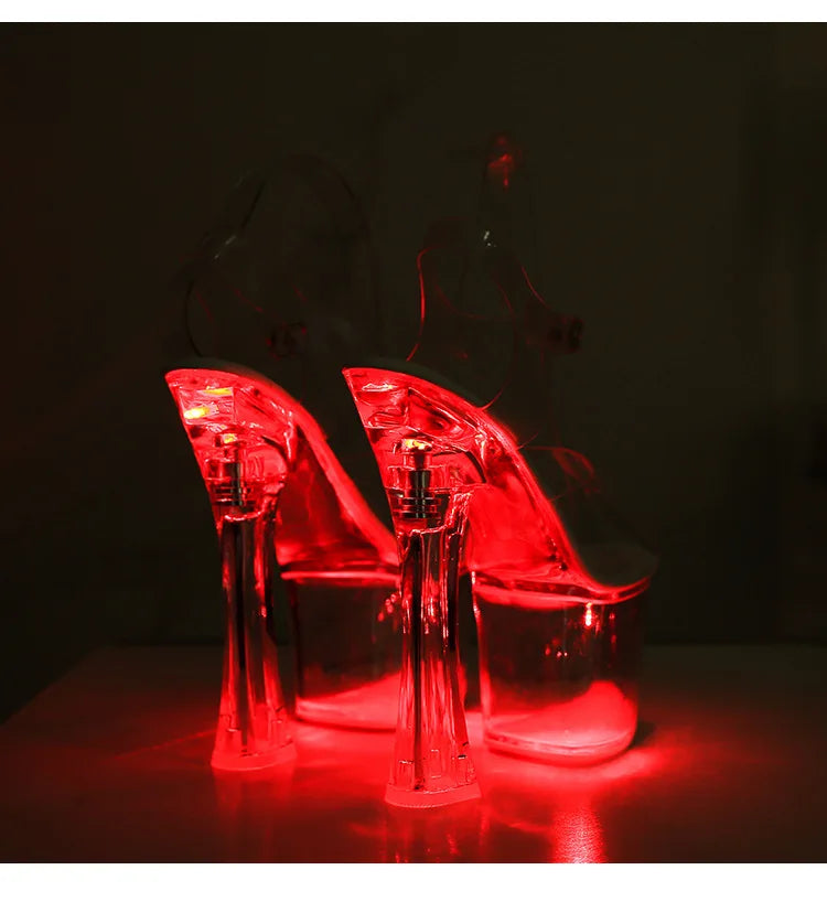 17.5CM Extreme High Heels Glowing Platform Clear Heels Nightclub Sandals For Women Transparent PVC Fashion Model Catwalk Shoes