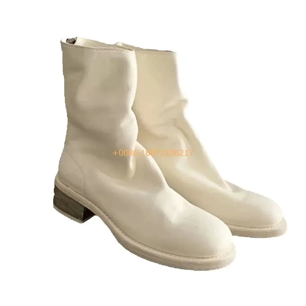 Genuine Leather Sexy Ladies Chelsea Boots 2025 Spring New Round Thick Heel Short Boots Solid Color Fashion Zipper Casual Boots