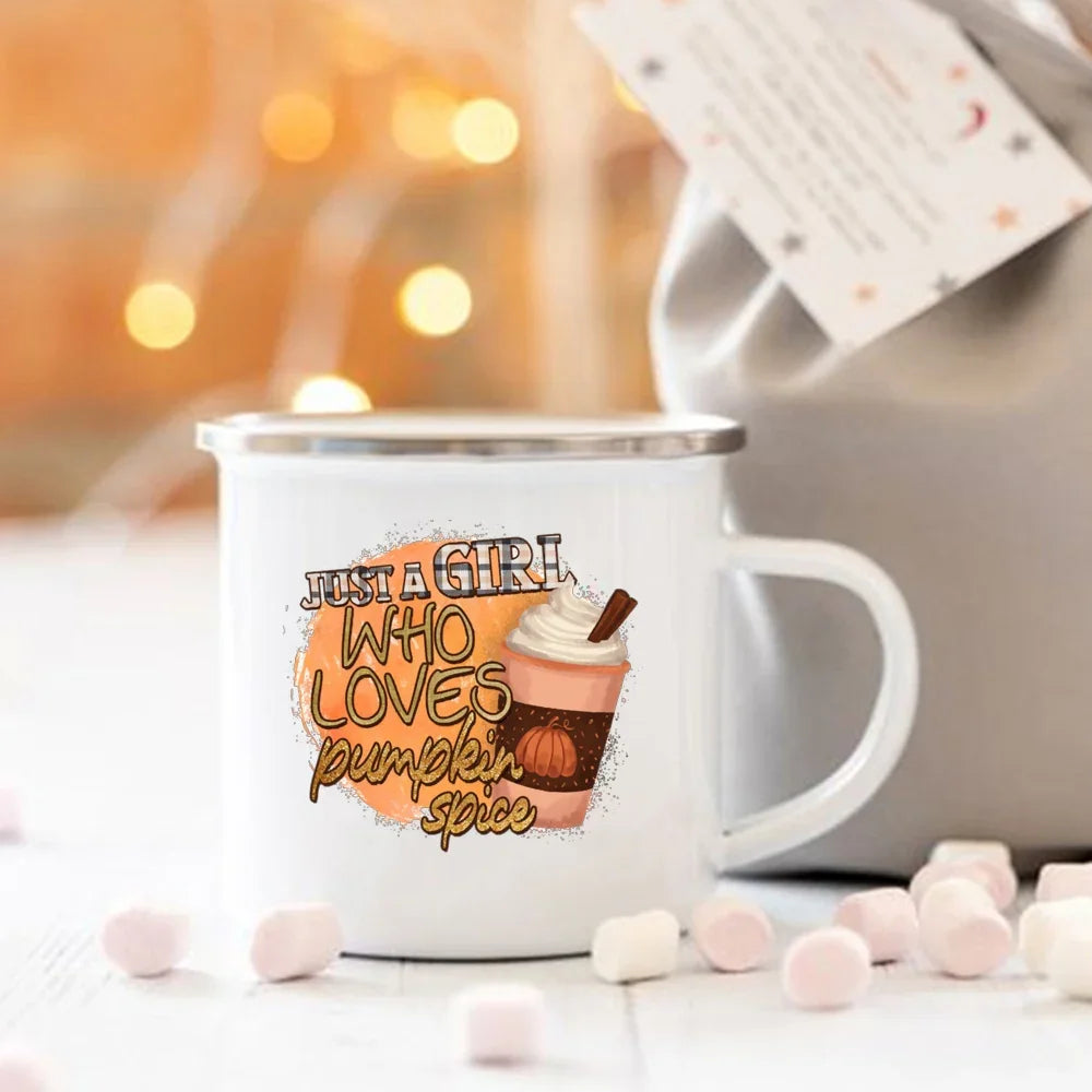 Pumpkin Spice and Everything Nice Enamel Mug Halloween Camping Mug Autumn Home Decor Fall Coffee Mug Festive Gifts for Kids