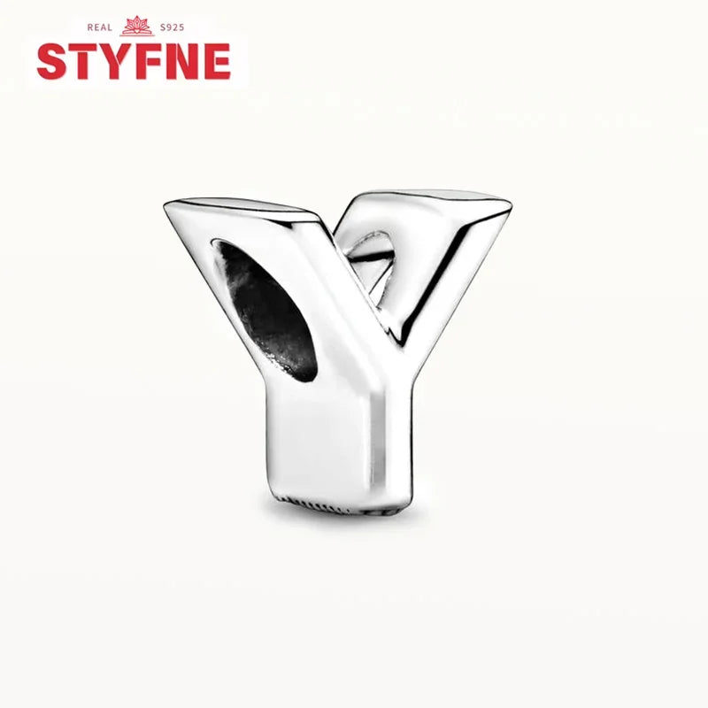 Silver 925 26 Letter A-Z Alphabet Charm Fine Beads Fit Original Charms Silver Bracelet DIY Fine Jewelry for Women Gifts Making