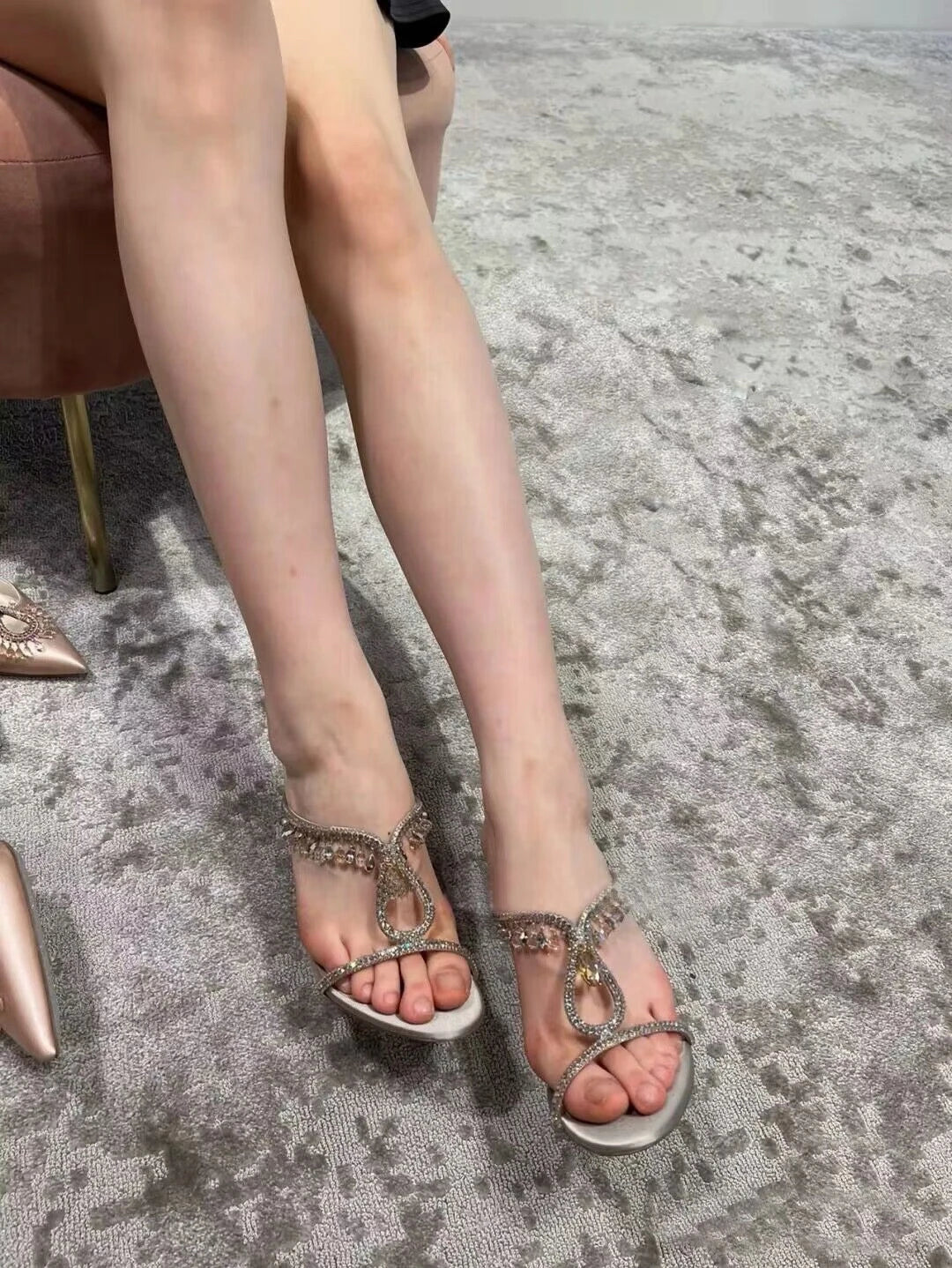 Rhinestone One-word Strap High Heels Slippers Women's 2025 New Summer Sandals Thin Heels Cool Slippers