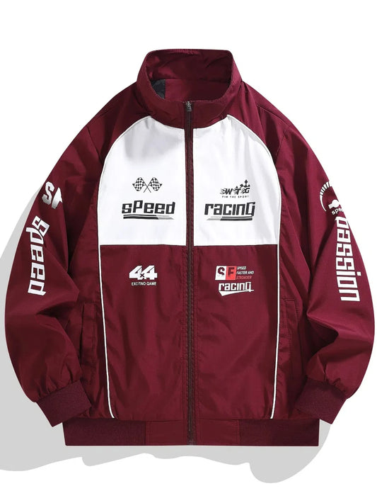Men's Casual Sports Bomber Jacket - Racing Suit, Zipper Opening, Stand Collar, Long Sleeve with Letter Print - Perfect Matching Casual Wear