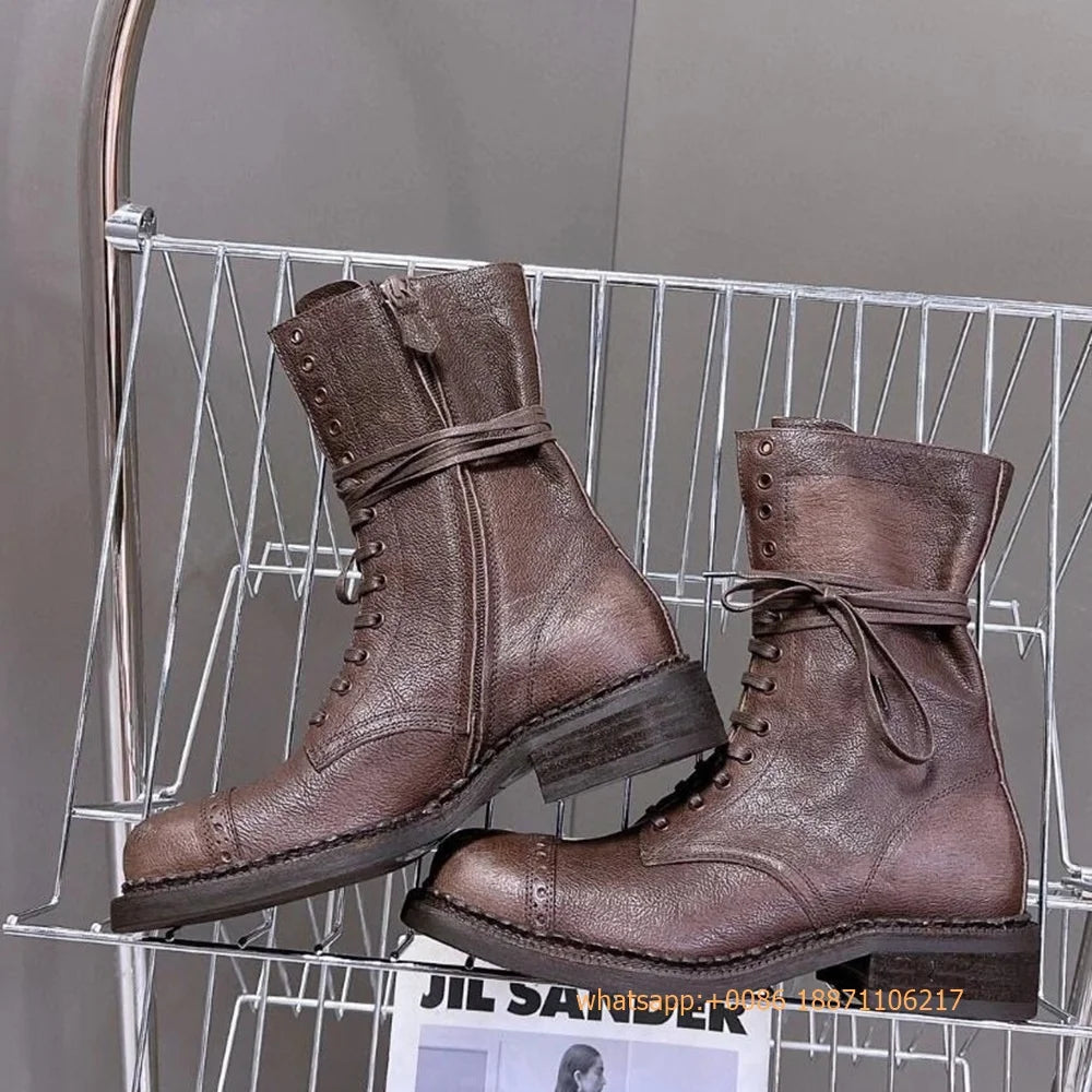 Genuine Leather Ladies Knight Boots 2025 Autumn Belt Buckle Model Catwalk Casual Long Boots Black/brown Thick Heel Casual Boots