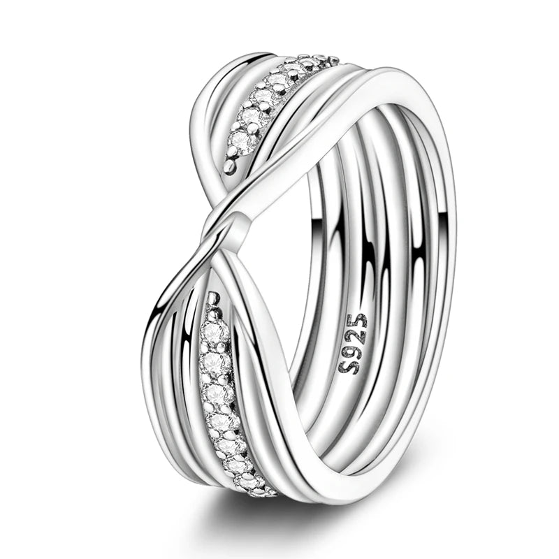 Rings 925 Silver Interwoven Line Rings Zircon Geometric Winding Rings Romantic Engagement Wedding Valentine Fine Jewelry Gift