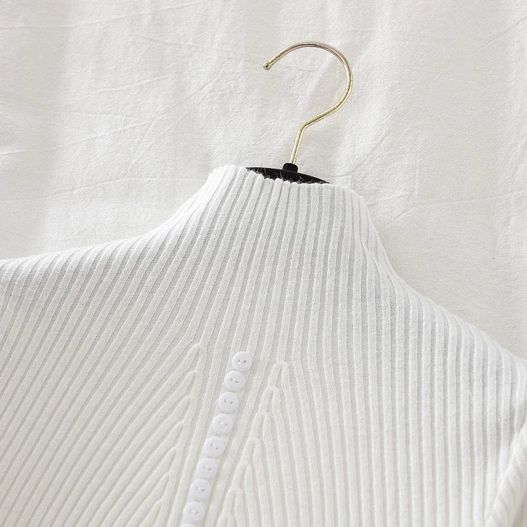 Women Turtleneck Pullovers Autumn Winter Jumper Knitted Basic Top Fashion Solid Color with Button Long Sleeve Ladies Sweater