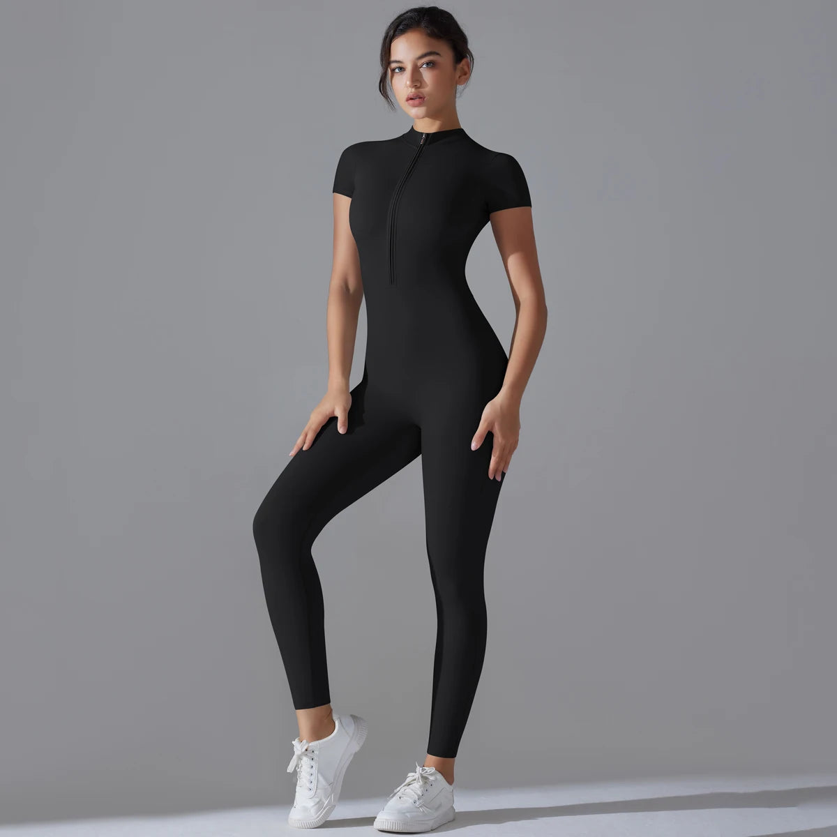 Yoga Set Women Zipper Short Sleeve one piece Gym suit Women's Sports Shapewear Solid Color Nylon Yoga Bodysuit