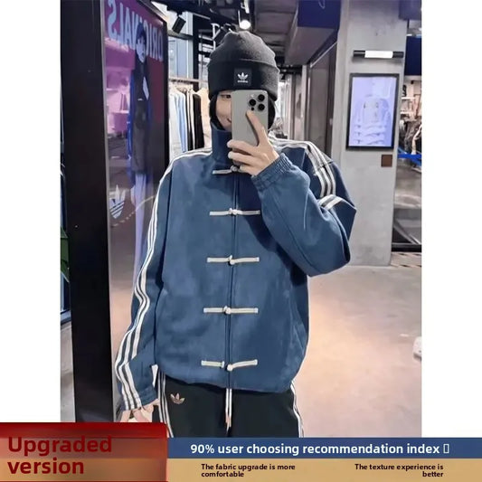 New Chinese Style Baseball Jacket with Button Design for Men And Women Spring Autumn Stand Collar Sporty Open Cardigan