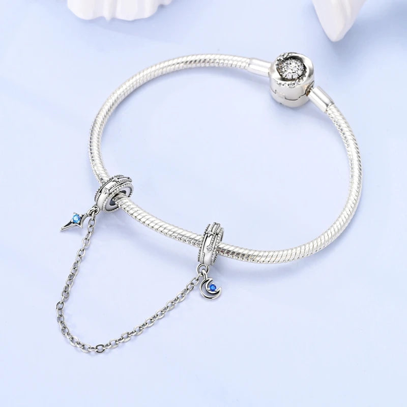 925 Sterling Silver Safety Chain Aircraft Earth Camera Daisy Silicone Charms Beads Fit Original Bracelets DIY Jewelry For Women