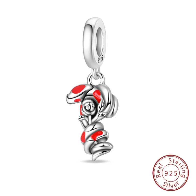 Original 925 Sterling Silver Red Charm Beads Red Wine Chili Dumbbell Pendant For Women Fit DIY Bracelet Birthday Jewelry Gift